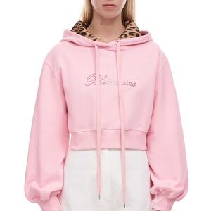 Bluemarine Pink Crystal Cropped Hoodie